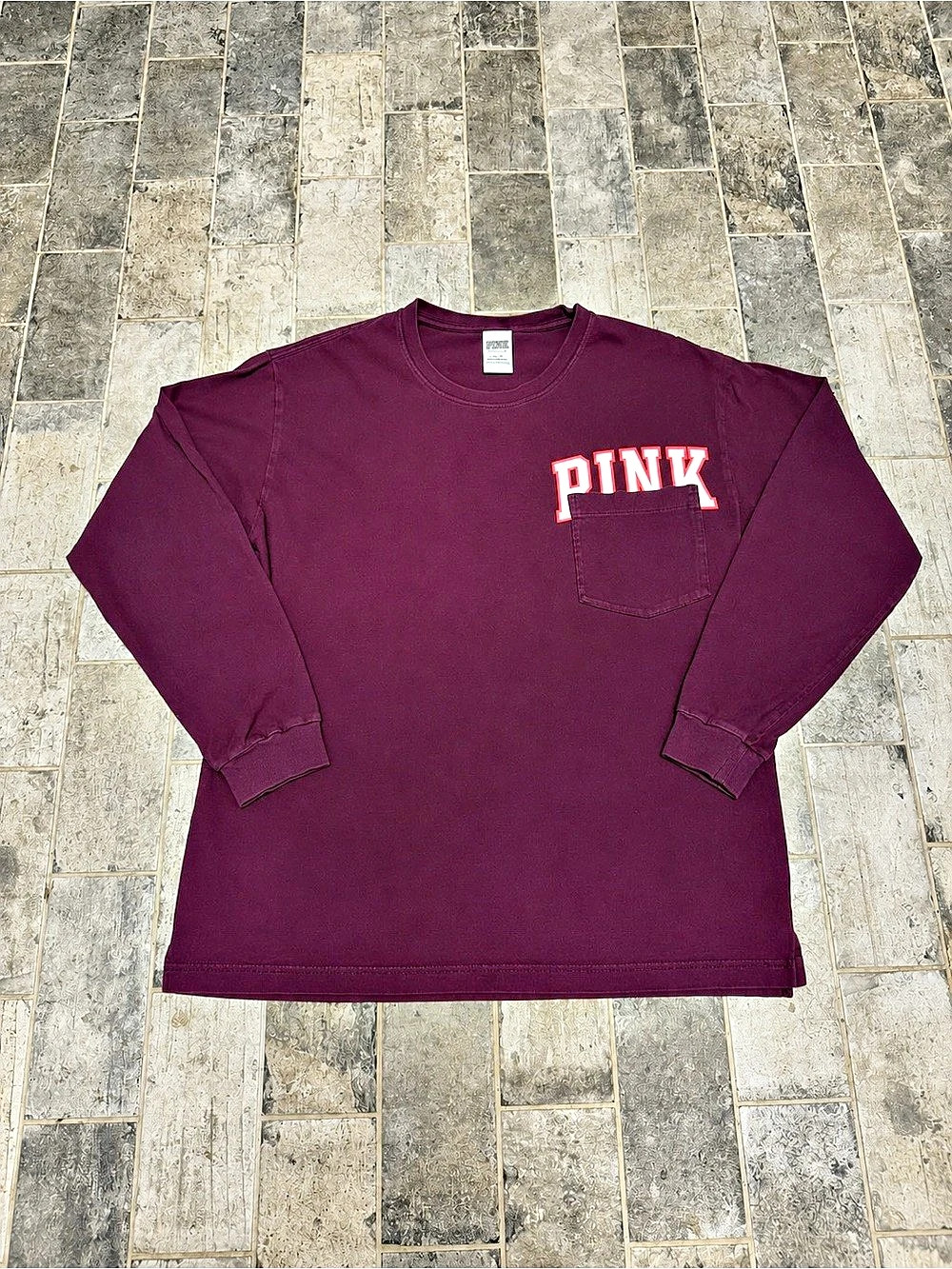 Victoria’s Secret PINK 2015 Burgundy Long Sleeve Pocket Tee- Size Large